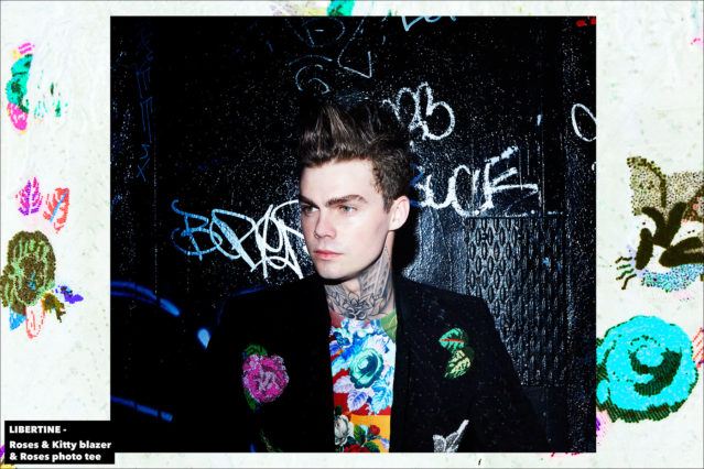 Model Jonathan Normolle, from New York Model Management, wears a Libertine Roses & Kitty blazer, with Roses photo tee. Photographed by Alexander Thompson for Ponyboy magazine.
