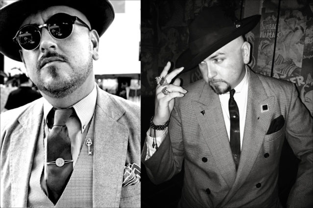Black & white photos of Barrio Dandy, menswear stylist and showroom owner J.C. De Luna. Ponyboy magazine.