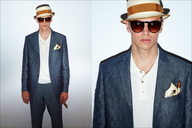 A model wears a Cuban inspired menswear look by designer David Hart for Spring 2018. Photography by Alexander Thompson for Ponyboy magazine.