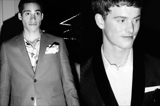 B&W images of male models, backstage at David Hart for Spring 2018. Photographed by Alexander Thompson for Ponyboy magazine.