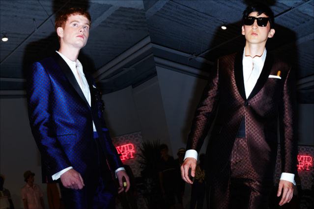 Paisley tuxedos shown on the runway at David Hart for Spring 2018. Photographed by Alexander Thompson for Ponyboy magazine.