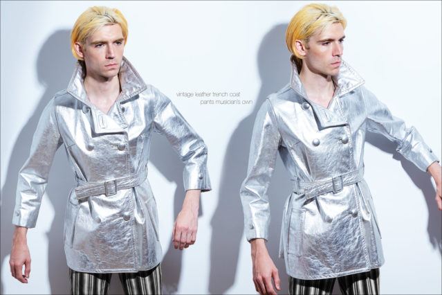 Musician Brian Hill photographed in a vintage leather trench coat for Ponyboy magazine by Alexander Thompson.