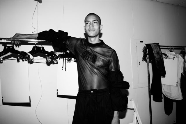 Portrait of a male model in Feng Chen Wang, for Spring/Summer 2018. Photograph by Alexander Thompson for Ponyboy magazine.