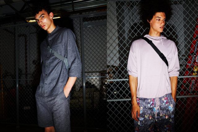 Models photographed in front of a chain link fence at the Matiere S/S18 menswear show. Photography by Alexander Thompson for Ponyboy magazine NY.