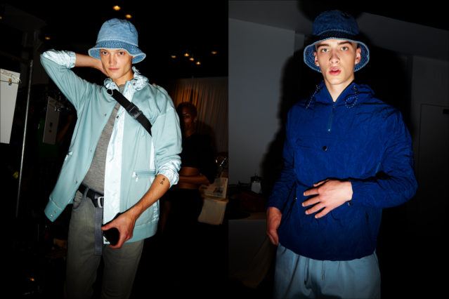 Male models in bucket hats, backstage at the Matiere runway show for S/S18. Photographs by Alexander Thompson for Ponyboy magazine.