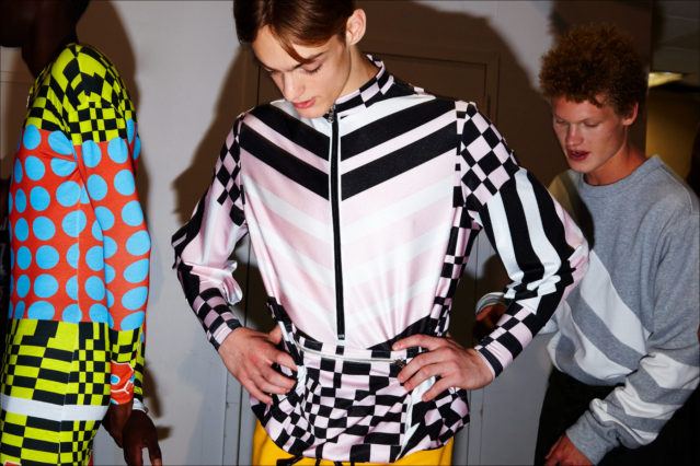 Male model Charlie James snapped backstage at N-p-Elliott S/S18. Photographed by Alexander Thompson for Ponyboy magazine.