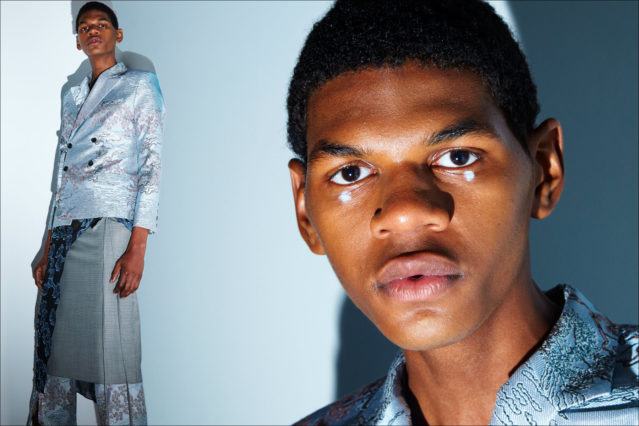 Model Trenton Parrott poses in the latest from Snow Xue Gao, for Spring/Summer 2018. Photography by Alexander Thompson for Ponyboy magazine.