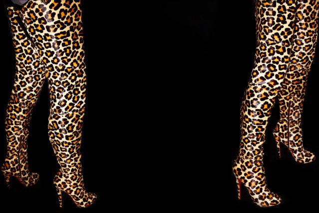 Leopard thigh-high Christian Louboutin boots, backstage at The Blonds S/S18 show. Photography by Alexander Thompson for Ponboy magazine.
