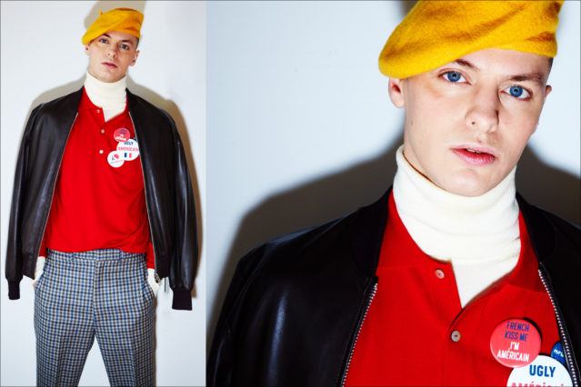 Male model Jake Jaffee from Anti Management, photographed by Alexander Thompson at the David Hart menswear show for Ponyboy magazine.
