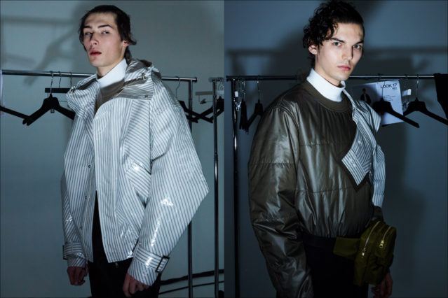 Male models Laurens & Eli snapped backstage wearing the latest from Feng Chen Wang, Fall 2018. Photography by Alexander Thompson for Ponyboy magazine.
