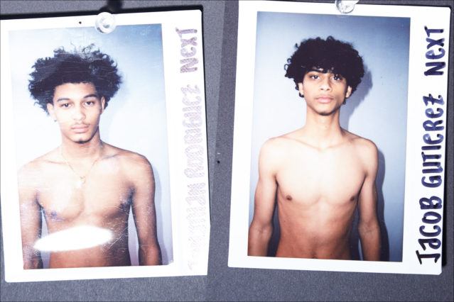 Polaroid of model Jacob Gutierez backstage at Luar Fall 2018 collection. Photography by Alexander Thompson for Ponyboy magazine.