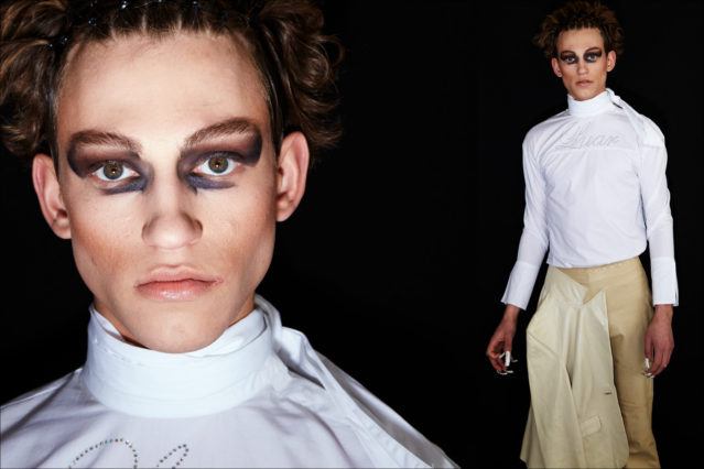 Model Schuyler Minton poses backstage at Luar for Fall 2018. Photography by Alexander Thompson for Ponyboy magazine.