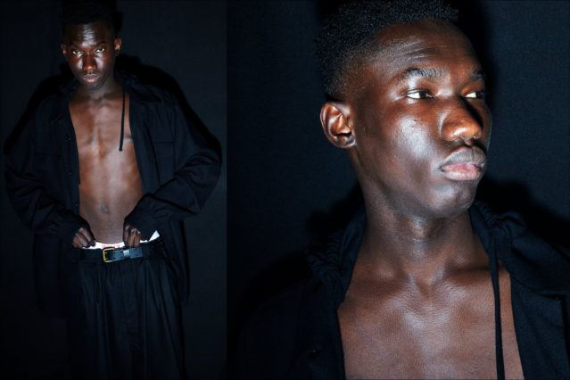 A model poses backstage at the Willy Chavarria menswear show for Fall 2018. Photographs by Alexander Thompson for Ponyboy magazine.