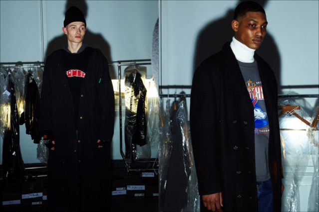Models pose after getting dressed backstage at the Willy Chavarria Fall 2018 show. Photographed by Alexander Thompson for Ponyboy magazine.