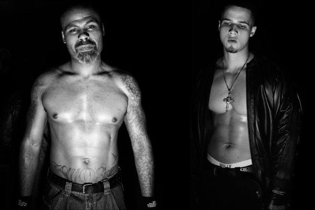 Bare chested models backstage at Willy Chaverria for Fall 2018. Photography by Alexander Thompson for Ponyboy magazine.