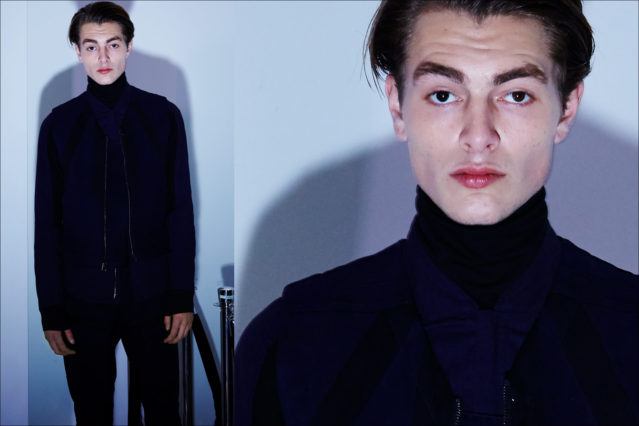 A male model photographed backstage at Abasi Rosborough collection for Fall 2018 New York. Photography Alexander Thompson. Ponyboy magazine.