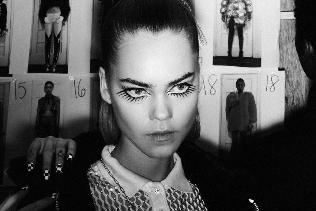 Dramatic spiky bottom lashes backstage at the Christian Cowan womenswear show for Fall 2018. Photography by Alexander Thompson for Ponyboy magazine.