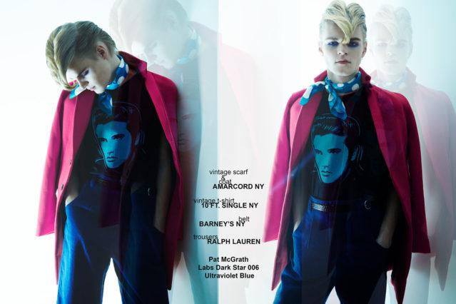 Model Miles Montierth wears a vintage coat from Amarcord NY. Photographed by Alexander Thompson for Ponyboy magazine.