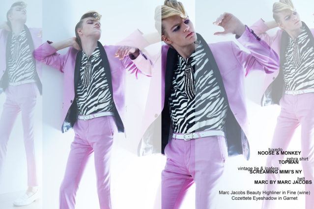 Model Miles Montierth wears a tuxedo by Noose & Monkey for Ponyboy menswear editorial, photographed by Alexander Thompson.