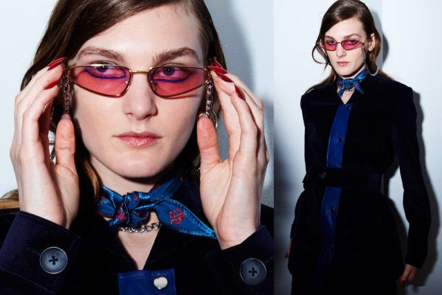 A model photographed backstage at the Calvin Luo fashion show for Fall 2018. Photography by Alexander Thompson for Ponyboy magazine.