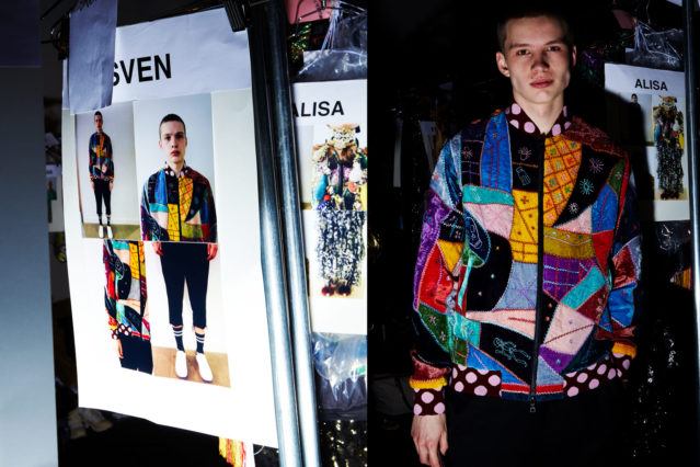 Male model Sven photographed backstage at Libertine Fall 2018 by Alexander Thompson for Ponyboy magazine.