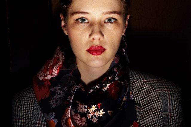 Beauty shot of a model backstage at Snow Xue Gao Fall/Winter 2018 during NYFW. Photographed by Alexander Thompson for Ponyboy magazine.