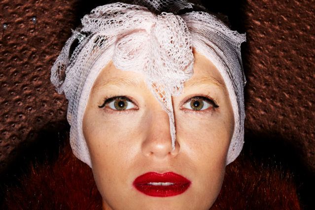 Beauty shot of a model Sarah McCall backstage at Snow Xue Gao Fall/Winter 2018. Photographed by Alexander Thompson for Ponyboy magazine.