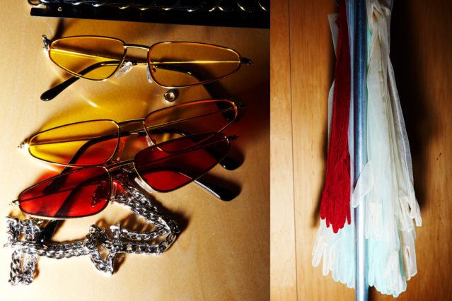 Sunglasses and gloves photographed backtage at Calvin Luo for Fall 2018. Photography by Alexander Thompson for Ponyboy magazine.