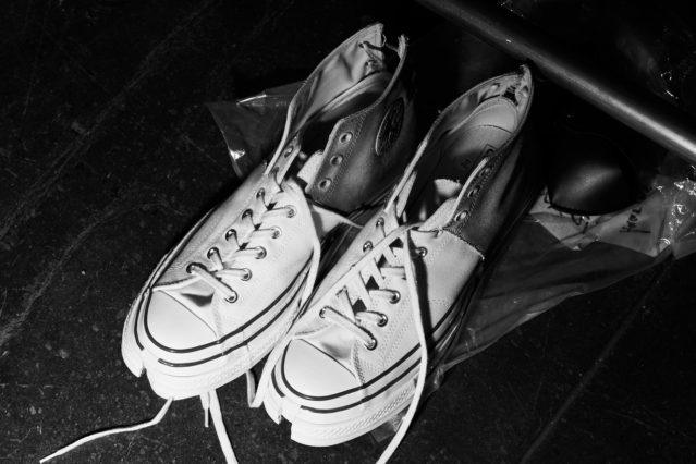 Customized Converse Chuck Taylor's backstage at Feng Chen Wang for Spring 2019. Photographed by Alexander Thompson for Ponyboy magazine.