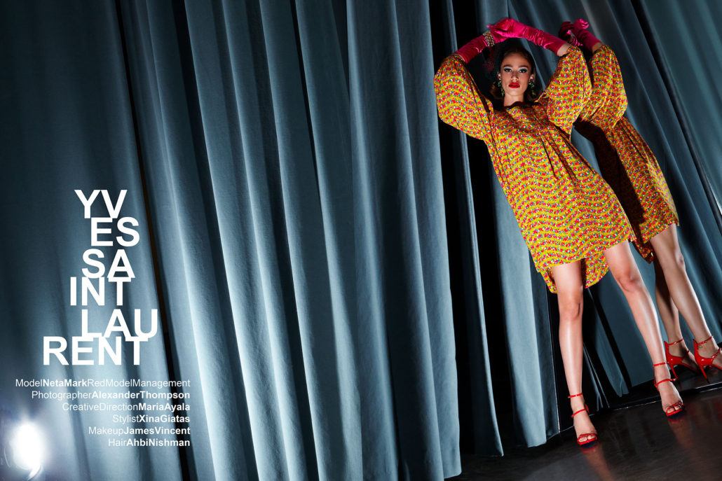 Model Neta Mark from Red Model Management photographed in vintage Yves Saint Laurent for Ponyboy magazine. Photography by Alexander Thompson.