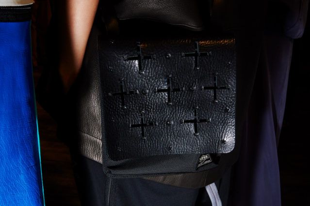 A leather bag photographed backstage at the N. Hoolywood Spring 2019 menswear show. Photographed by Alexander Thompson for Ponyboy magazine.