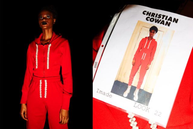 Model Imade Ogebewi snapped backstage at Christian Cowan for Spring/Summer 2019. Photography by Alexander Thompson for Ponyboy magazine.