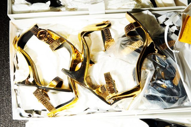 Giuseppe Zanotti boomerang heels backstage at Christian Cowan for Spring/Summer 2019. Photography by Alexander Thompson for Ponyboy magazine.