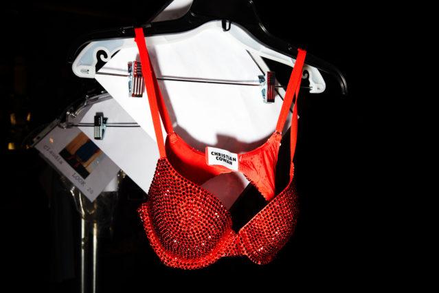 A crystal bra hangs backstage at Christian Cowan for Spring/Summer 2019. Photography by Alexander Thompson for Ponyboy magazine.