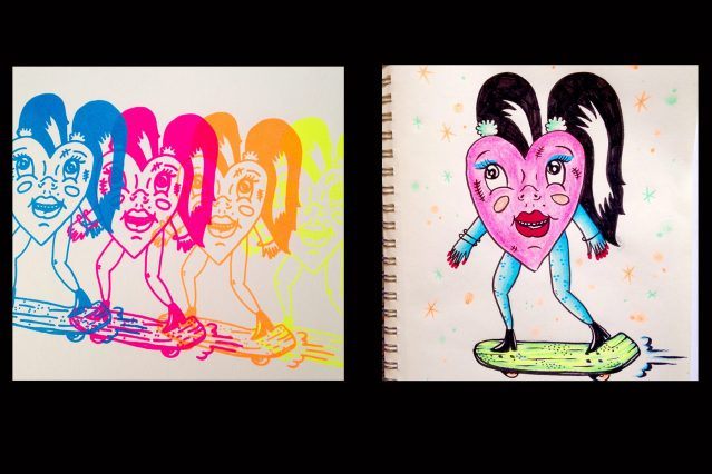 Drawings of colorful hearts by Pacolli. Ponyboy magazine.