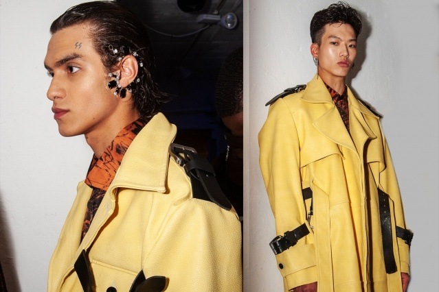 Male models snapped backstage at Tokyo James menswear collection shown during London Fashion Week Men for S/S 2020. Ponyboy magazine.