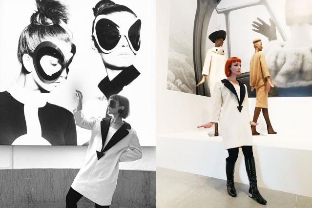 New York City designer Amber Doyle photographed in vintage Pierre Cardin at the Brooklyn Museum. Photography by Alexander Thompson for Ponyboy magazine.