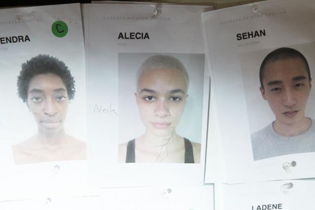 Model's cards backstage at the threeASFOUR S/S 2020 runway show. Ponyboy magazine.