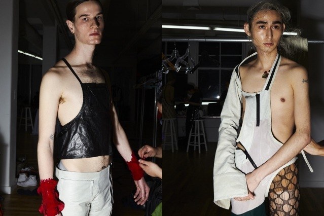 Male models getting dressed backstage at the NIHL runway show in New York City for F/W 2020. Photography by Alexander Thompson. Ponyboy magazine.