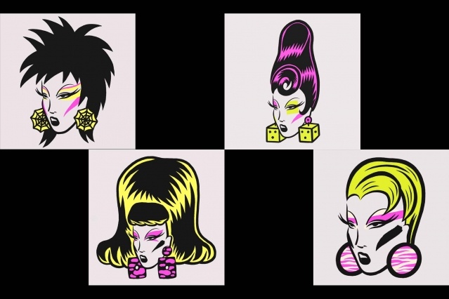 New Wave/Punk Girls with earrings illustrations by artist Ruth Mora. Ponyboy magazine.