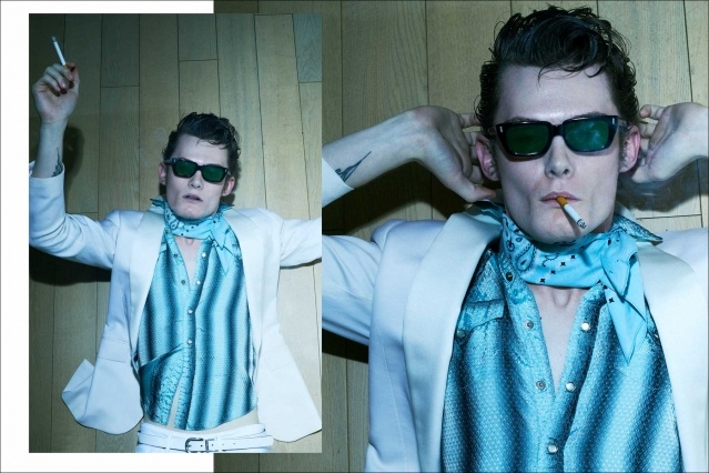 Male model Aubrey James for Ponyboy. Photography & styling by Alexander Thompson. Spread #13.