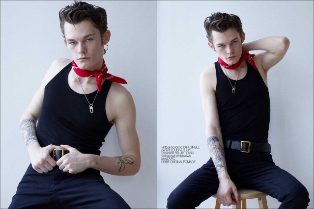 Male model Aubrey James for Ponyboy. Photography & styling by Alexander Thompson. Spread #1.