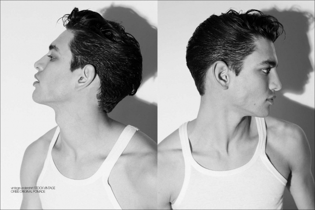 Male model Justin Valsechi for Ponyboy. Photography & styling by Alexander Thompson. Spread #1.
