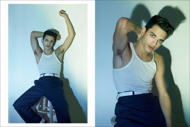 Male model Justin Valsechi for Ponyboy. Photography & styling by Alexander Thompson. Spread #2.