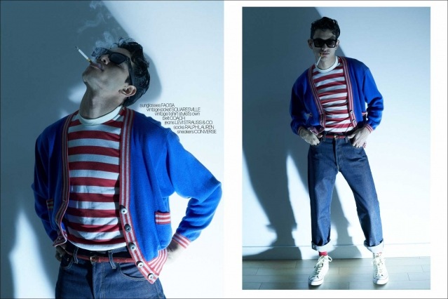 Male model Justin Valsechi for Ponyboy. Photography & styling by Alexander Thompson. Spread #9.