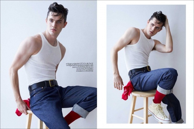 Male model Edward Bayer for Ponyboy. Photography & styling by Alexander Thompson. Spread #1.