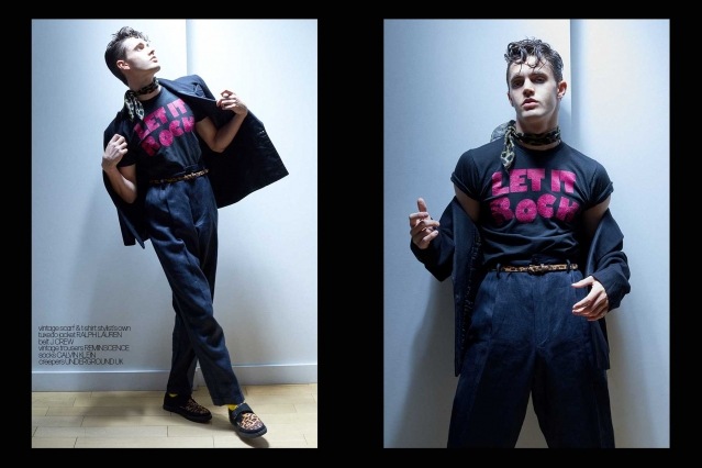 Male model Edward Bayer for Ponyboy. Photography & styling by Alexander Thompson. Spread #6.