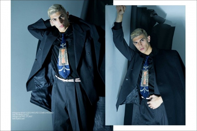 Model Aidan Scout photographed for Ponyboy magazine by Alexander Thompson. Spread #1.