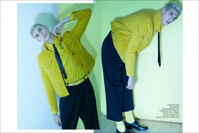 Model Aidan Scout photographed for Ponyboy magazine by Alexander Thompson. Spread #6.