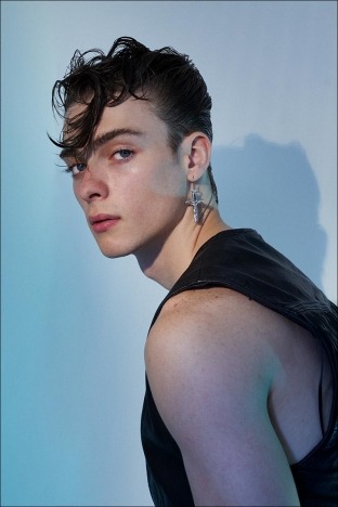 Model Jack Hilderhoff photographed for Ponyboy magazine by Alexander Thompson in New York City. Look 1.